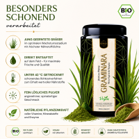 GRAMINARA Grassaftpulver aus 5 Gräsern - 180g  im Miron Violettglas